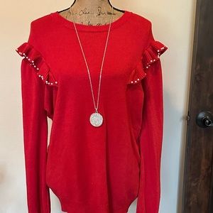 Awesome red sweater-New without tag! (Necklace not included)